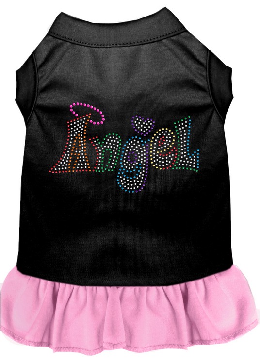 Technicolor Angel Rhinestone Pet Dress Black with Light Pink Med